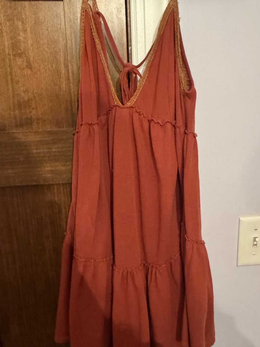 Rust Tiered Sundress with Lace Trim